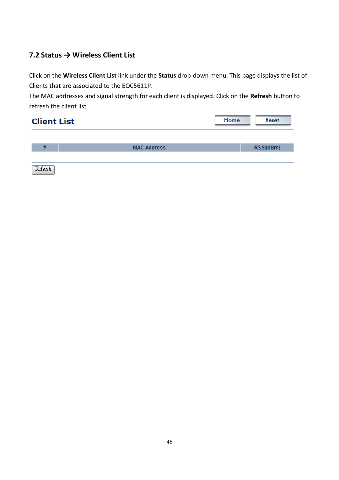 EnGenius Technologies EOC5611P user manual Status → Wireless Client List 