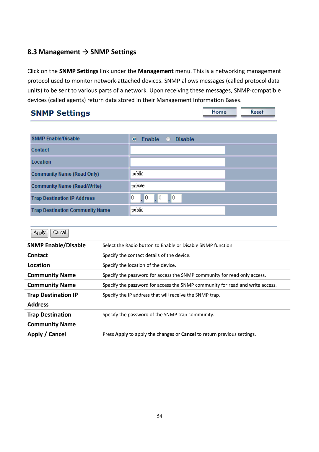 EnGenius Technologies EOC5611P user manual Management → Snmp Settings 