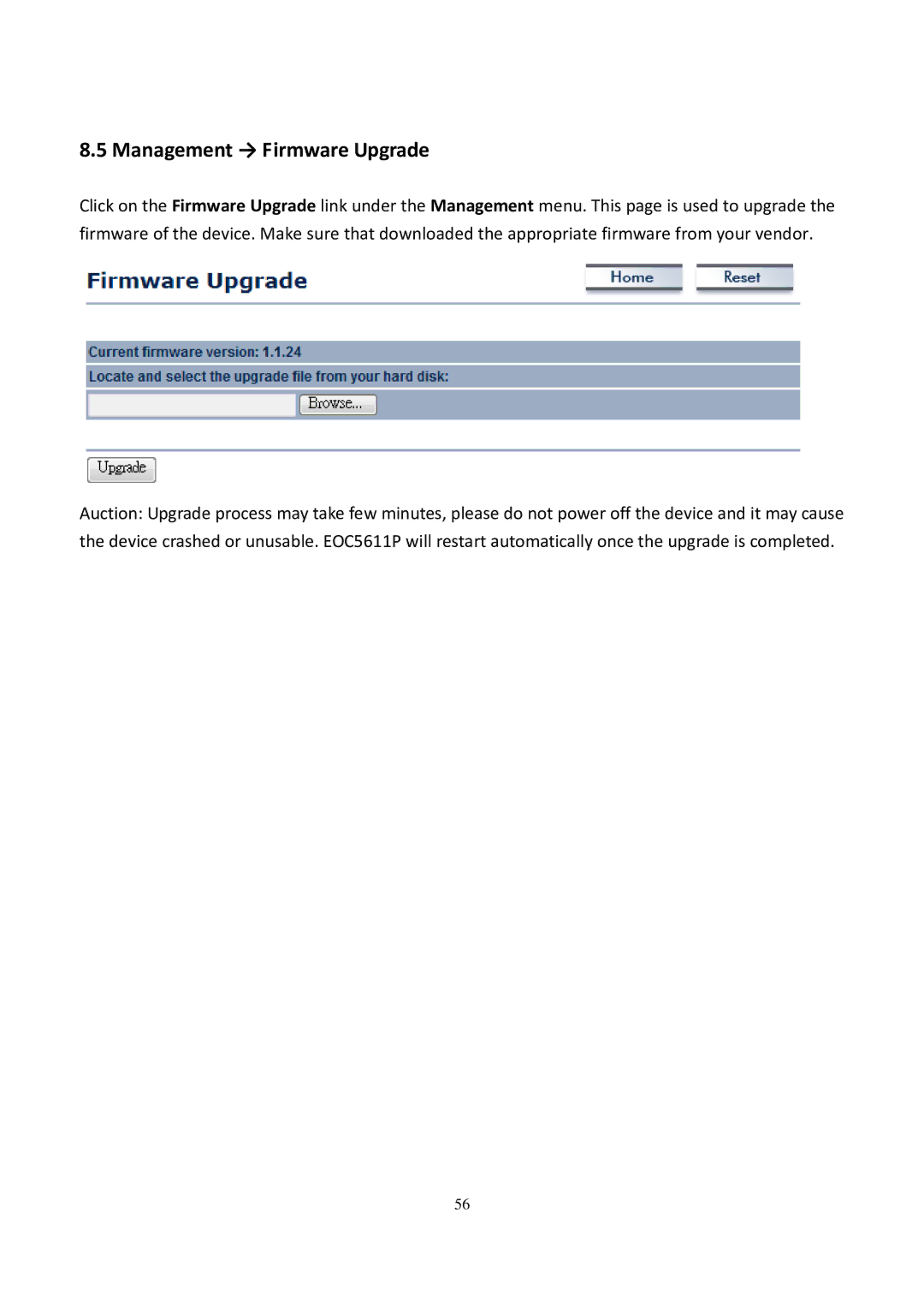 EnGenius Technologies EOC5611P user manual Management → Firmware Upgrade 