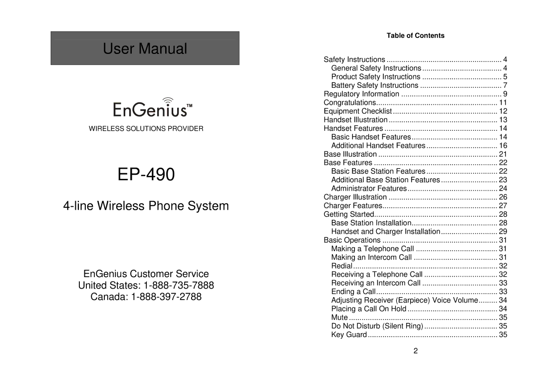 EnGenius Technologies EP-490 user manual Table of Contents 