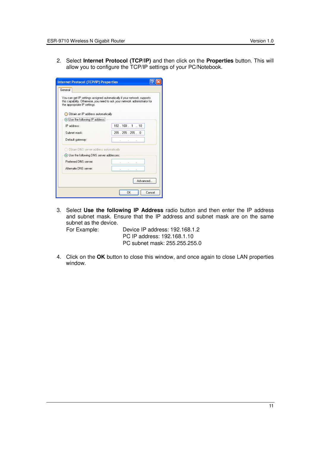 EnGenius Technologies ESR-9710 user manual PC IP address 