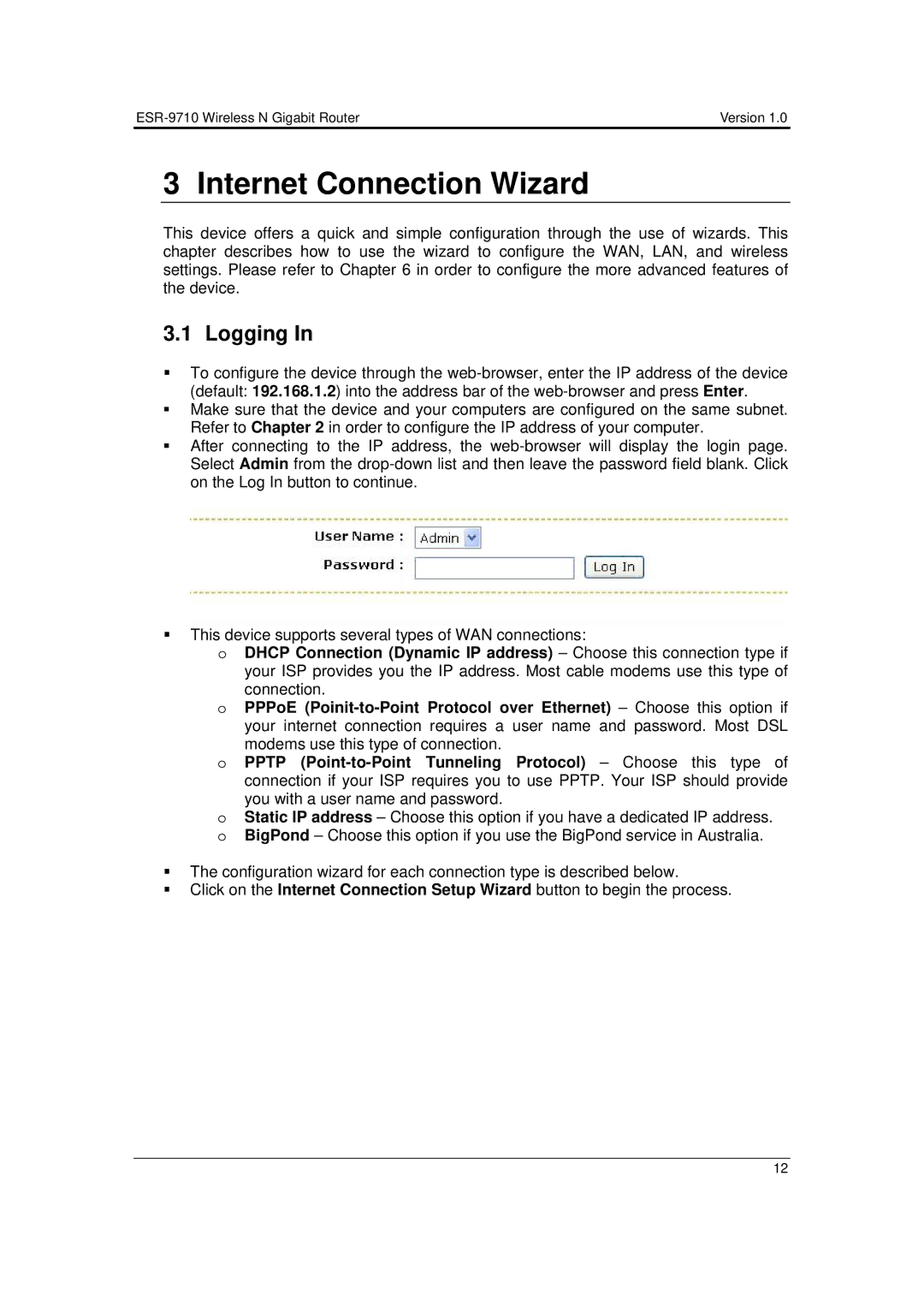 EnGenius Technologies ESR-9710 user manual Internet Connection Wizard, Logging 