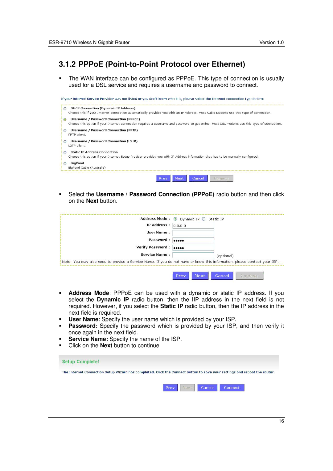 EnGenius Technologies ESR-9710 user manual PPPoE Point-to-Point Protocol over Ethernet 