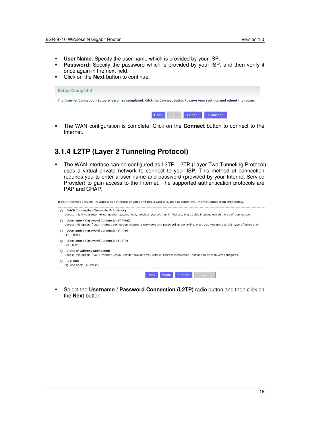 EnGenius Technologies ESR-9710 user manual 4 L2TP Layer 2 Tunneling Protocol 