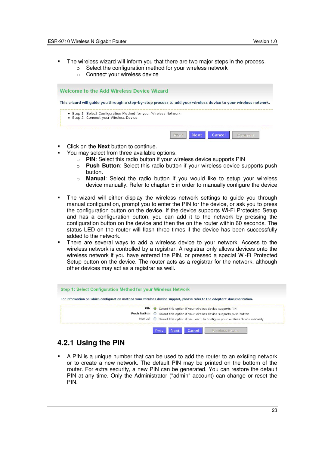 EnGenius Technologies ESR-9710 user manual Using the PIN 