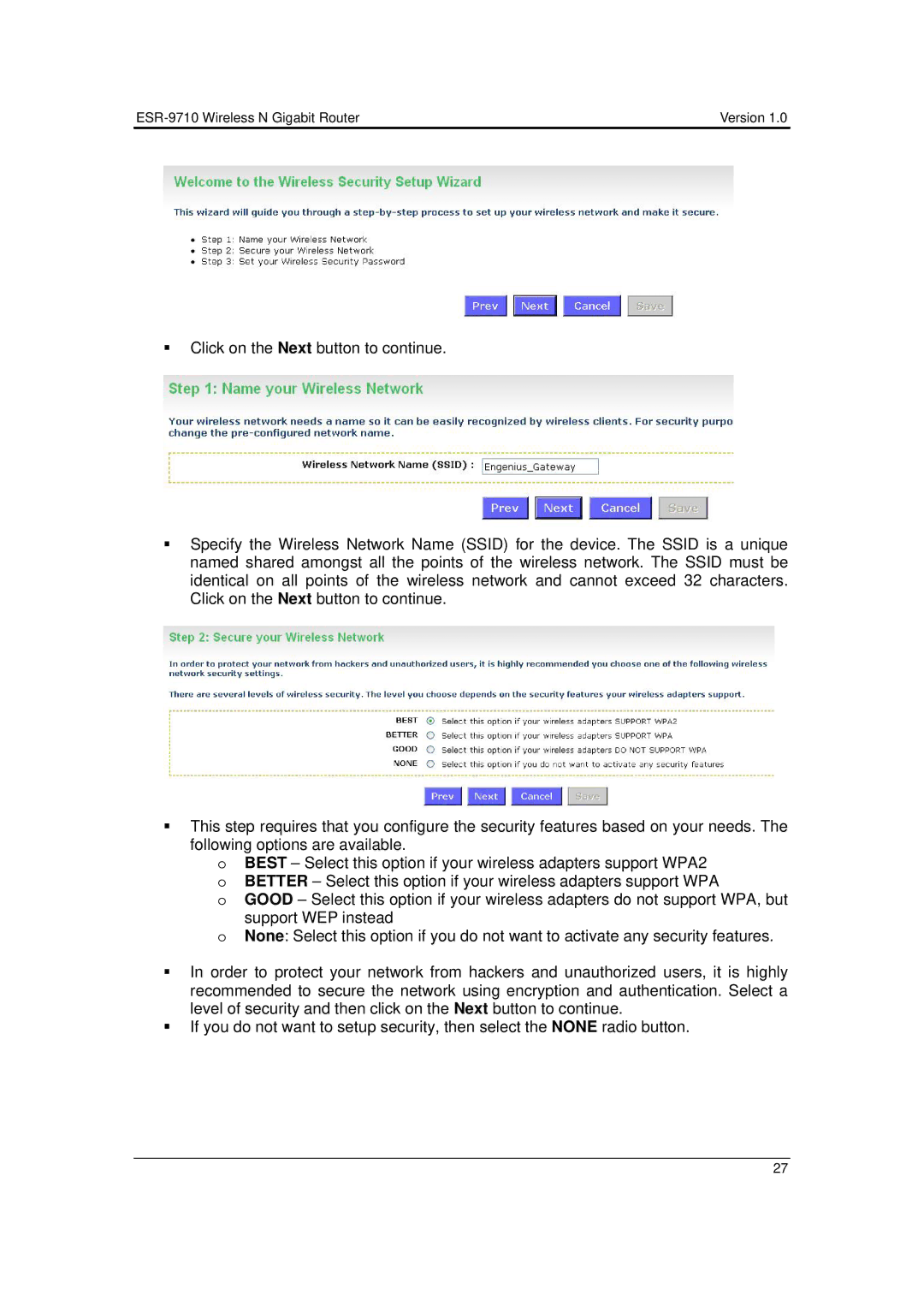 EnGenius Technologies user manual ESR-9710 Wireless N Gigabit Router 