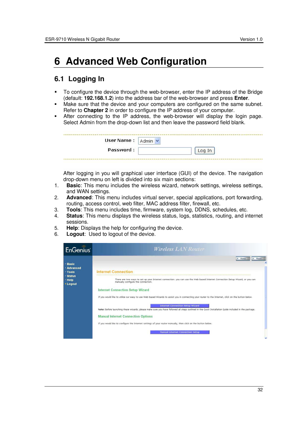 EnGenius Technologies ESR-9710 user manual Advanced Web Configuration, Logging 