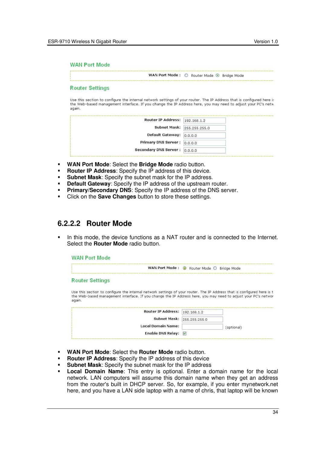 EnGenius Technologies ESR-9710 user manual Router Mode 