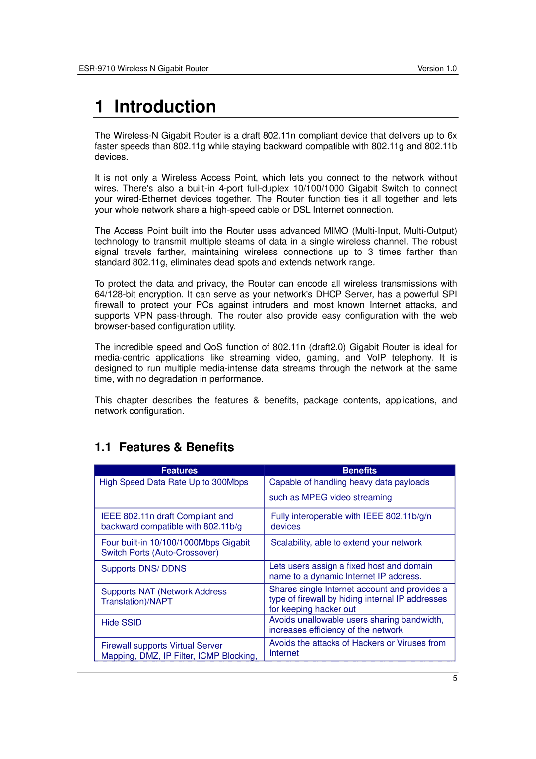 EnGenius Technologies ESR-9710 user manual Introduction, Features & Benefits 