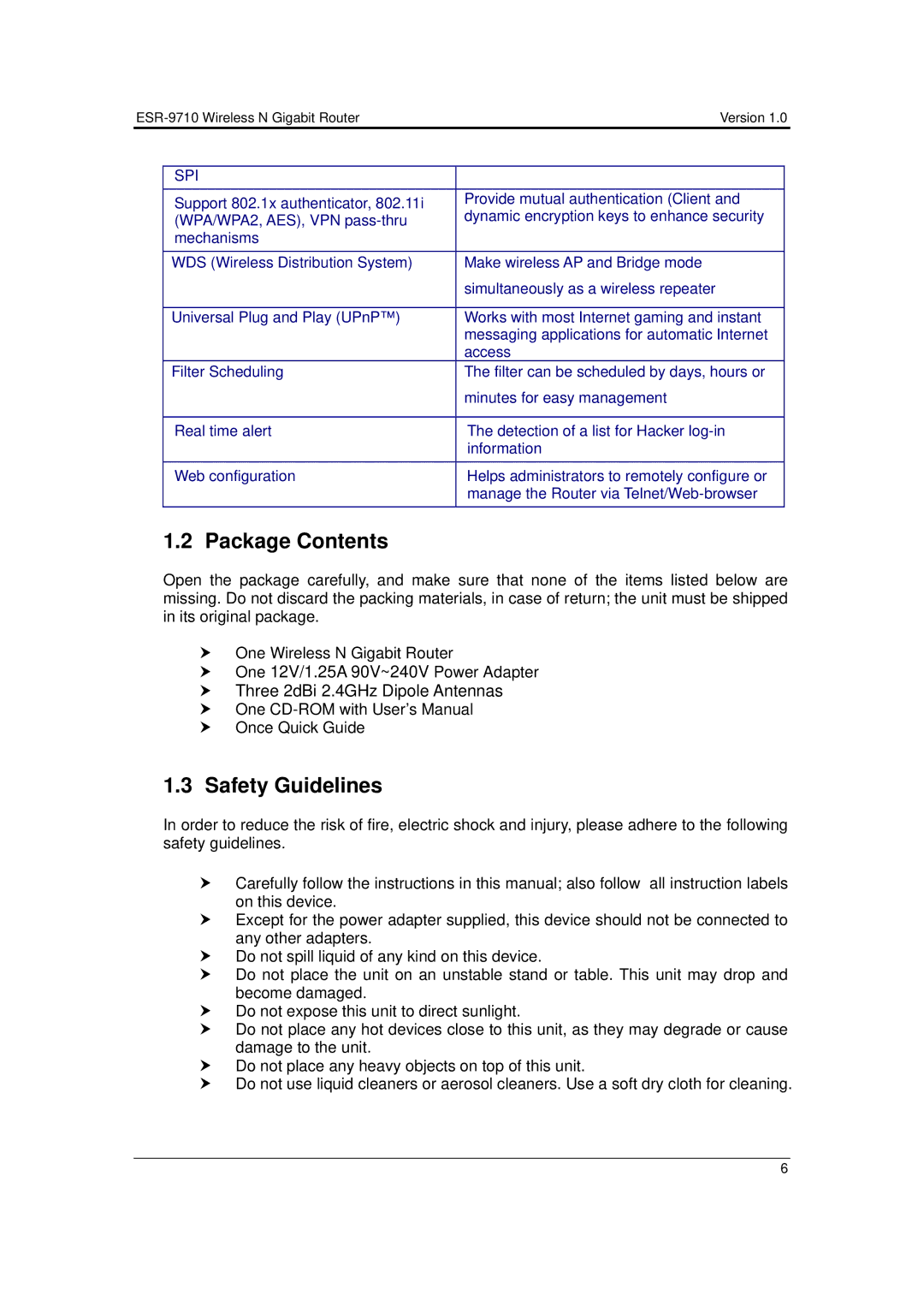 EnGenius Technologies ESR-9710 user manual Package Contents, Safety Guidelines 