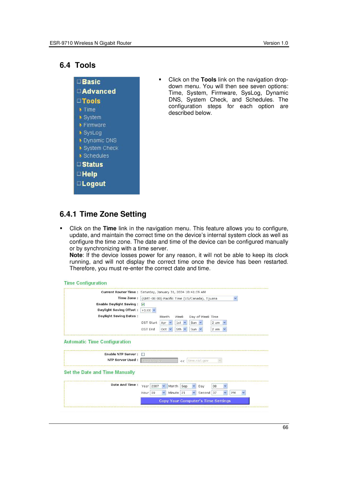 EnGenius Technologies ESR-9710 user manual Tools, Time Zone Setting 