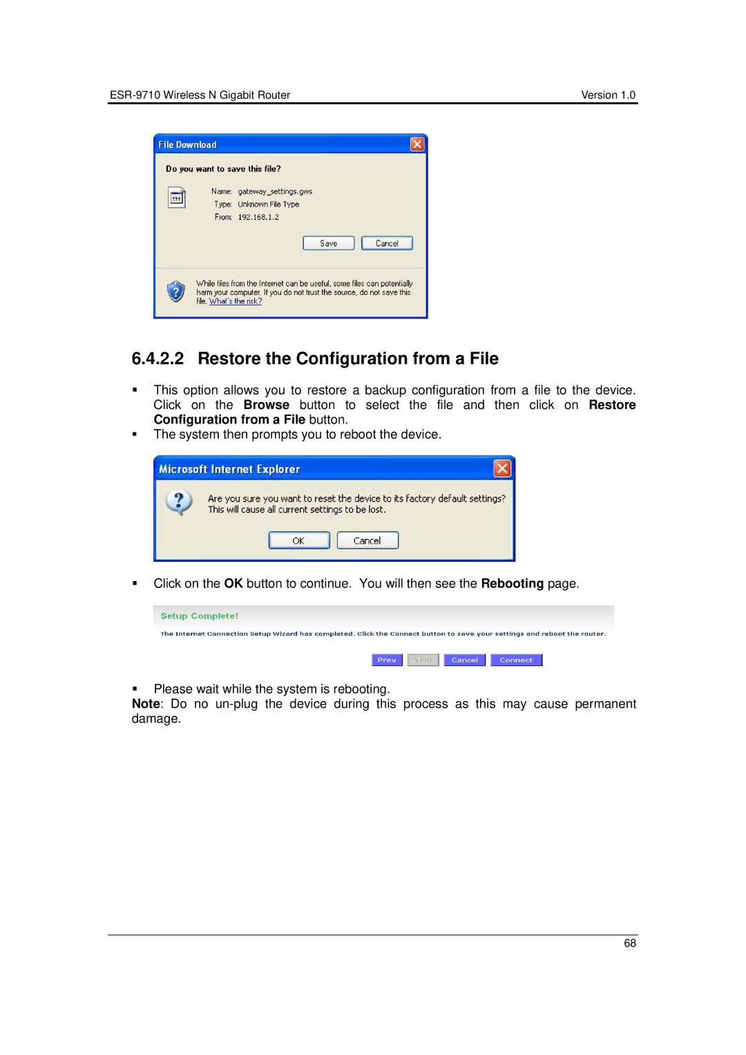 EnGenius Technologies ESR-9710 user manual Restore the Configuration from a File 