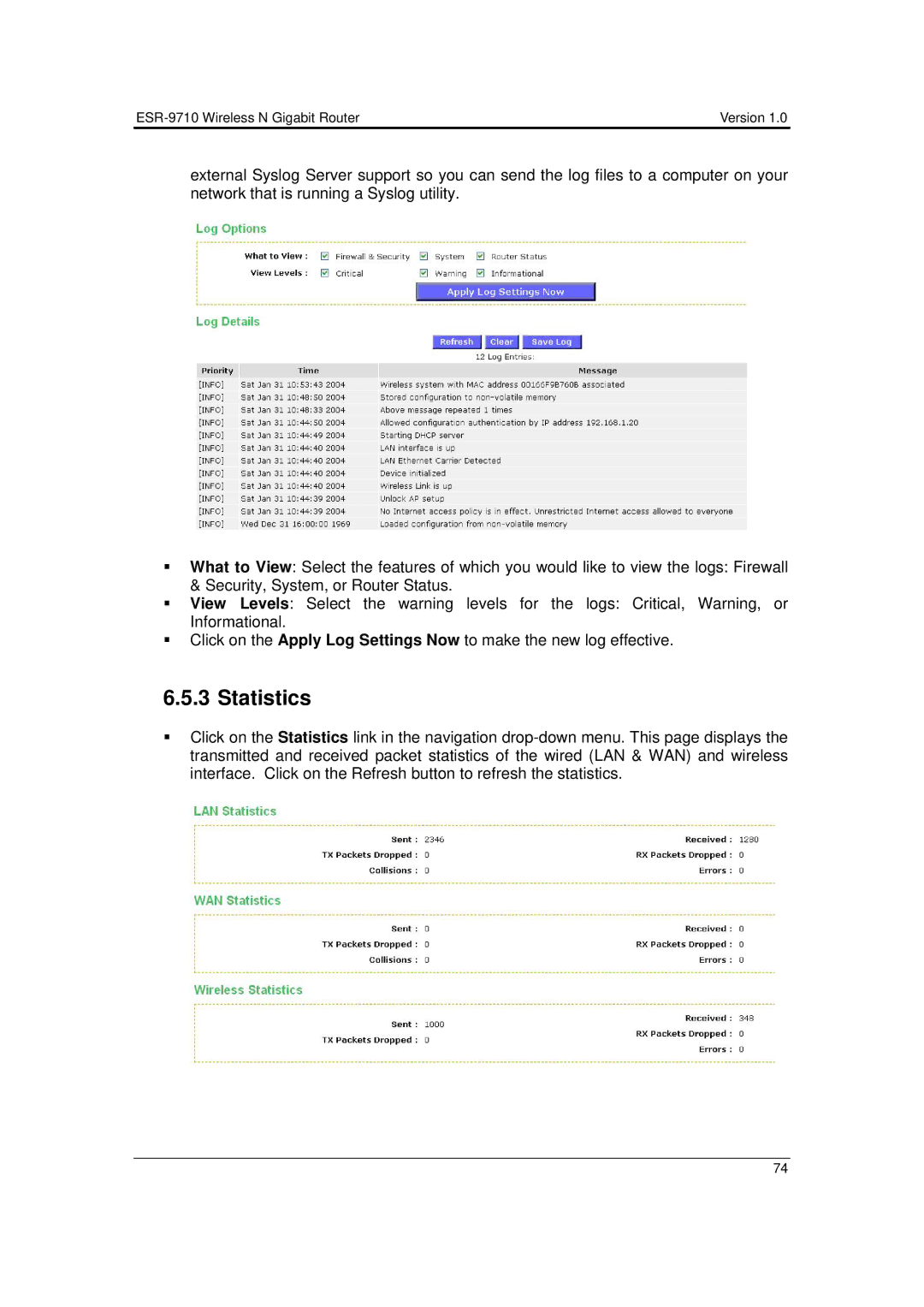 EnGenius Technologies ESR-9710 user manual Statistics 