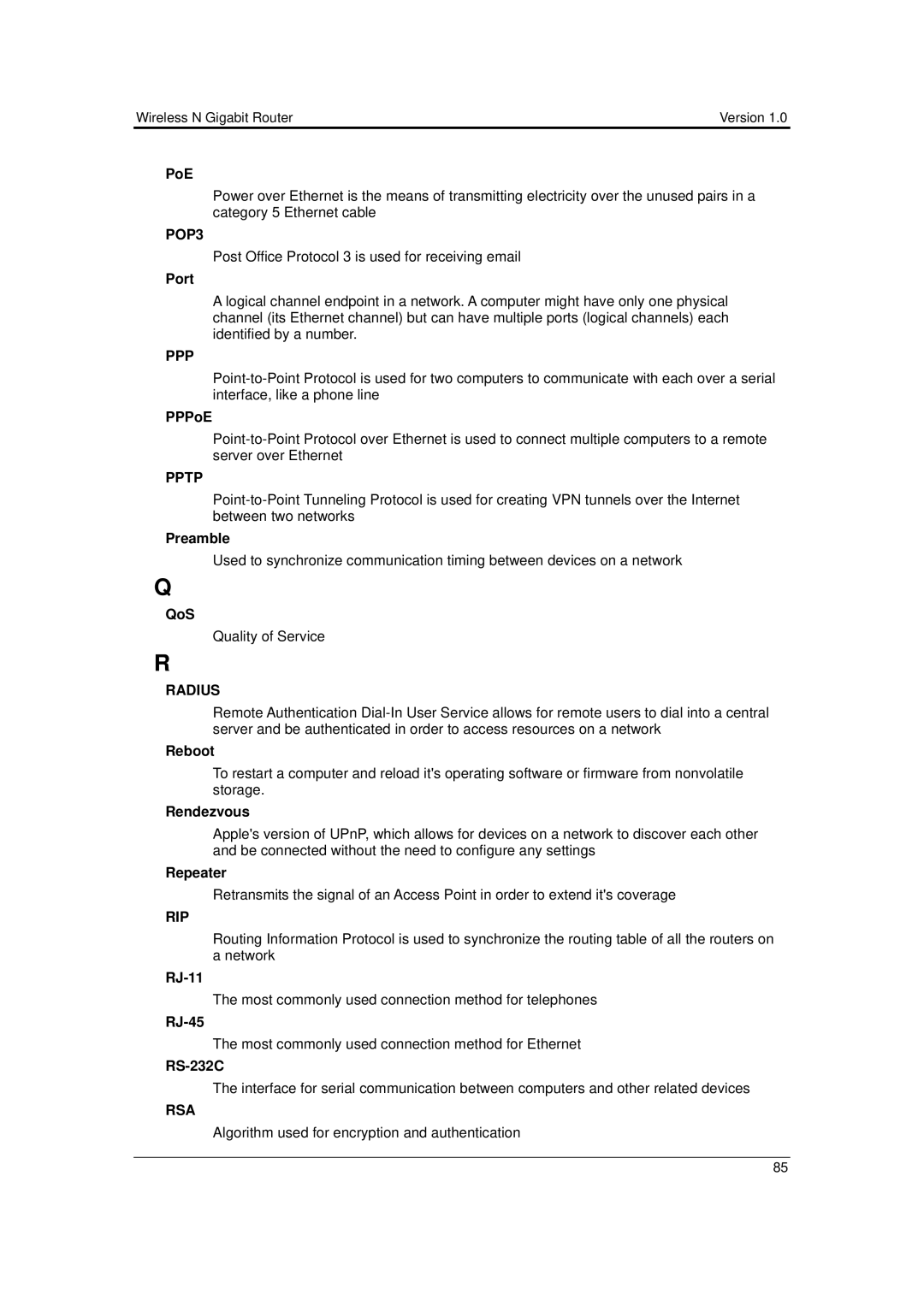 EnGenius Technologies ESR-9710 user manual POP3, Ppp, Pptp, Radius, Rip, Rsa 