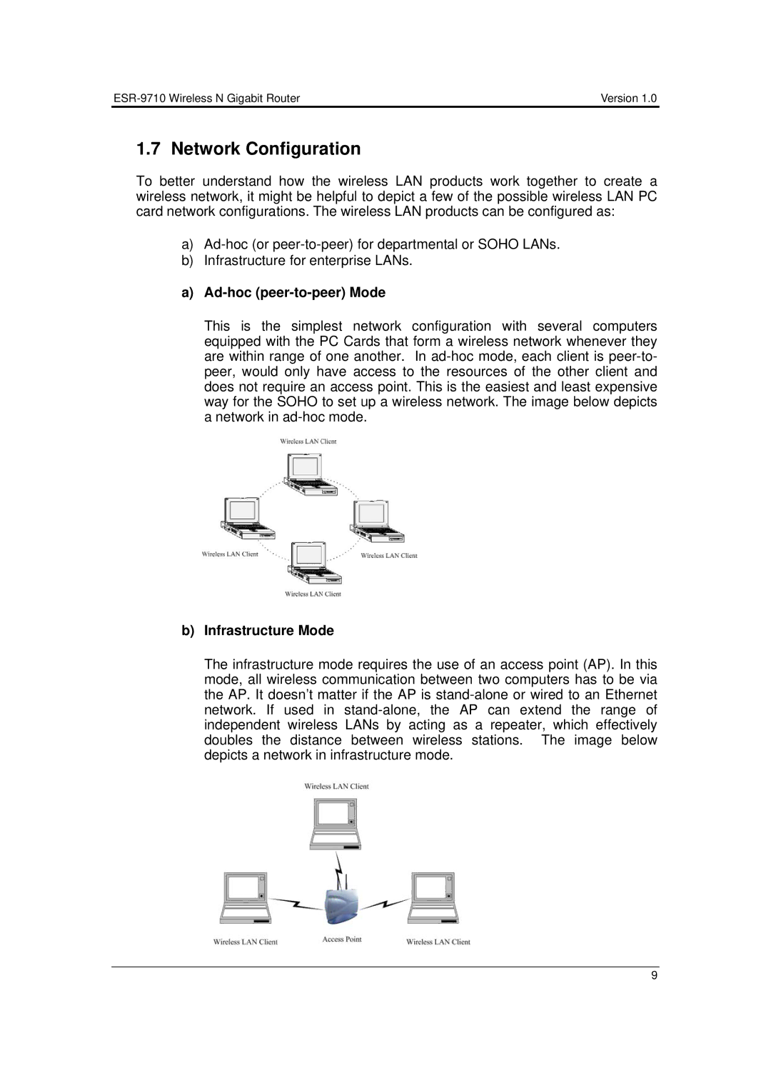 EnGenius Technologies ESR-9710 user manual Network Configuration, Ad-hoc peer-to-peer Mode 