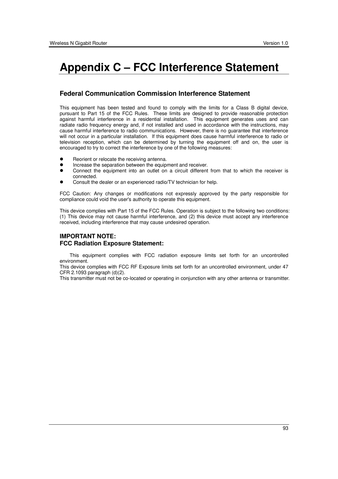 EnGenius Technologies ESR-9710 user manual Appendix C FCC Interference Statement 