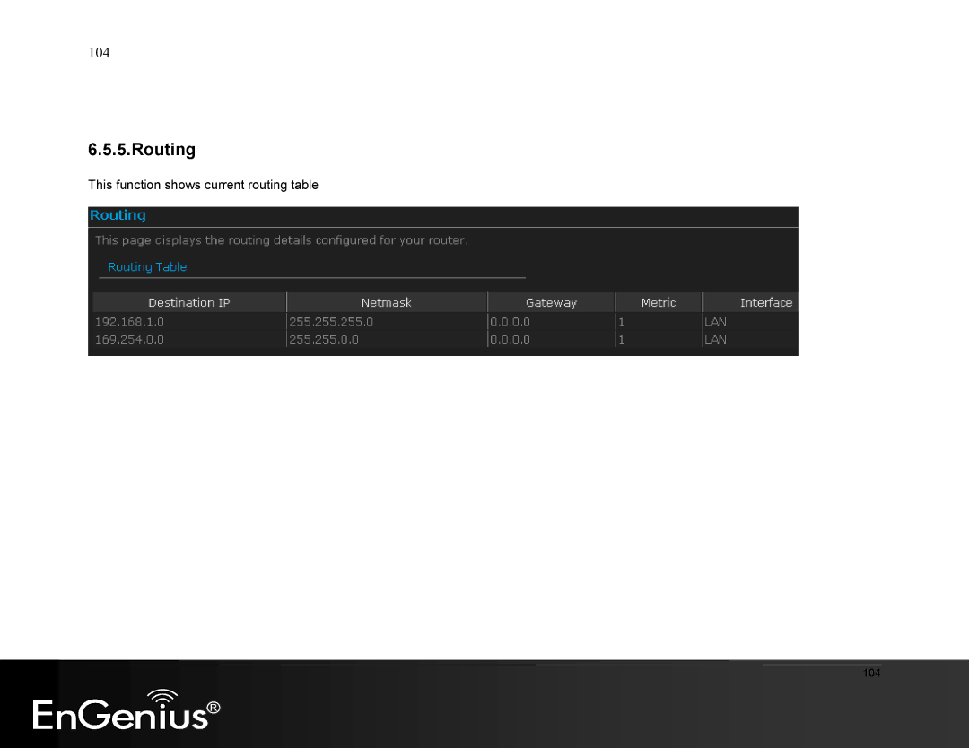 EnGenius Technologies ESR9855G manual 104 