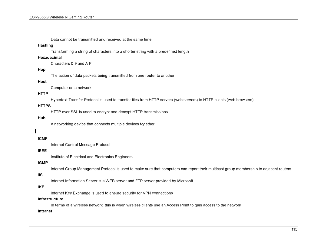 EnGenius Technologies ESR9855G manual Https, Icmp, Ieee, Igmp, Iis, Ike 