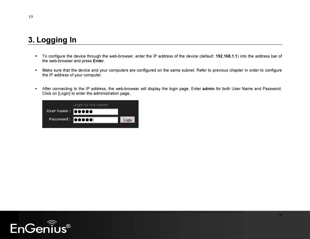 EnGenius Technologies ESR9855G manual Logging 