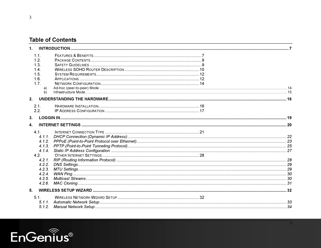 EnGenius Technologies ESR9855G manual Table of Contents 