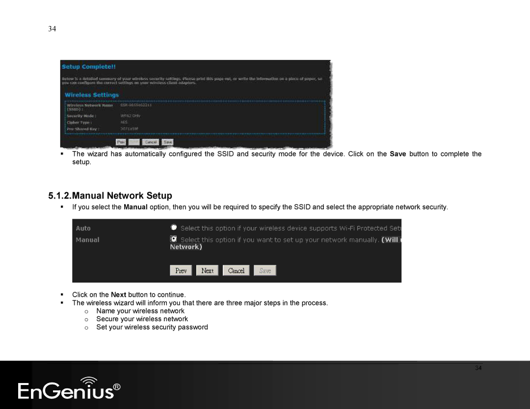 EnGenius Technologies ESR9855G manual Manual Network Setup 