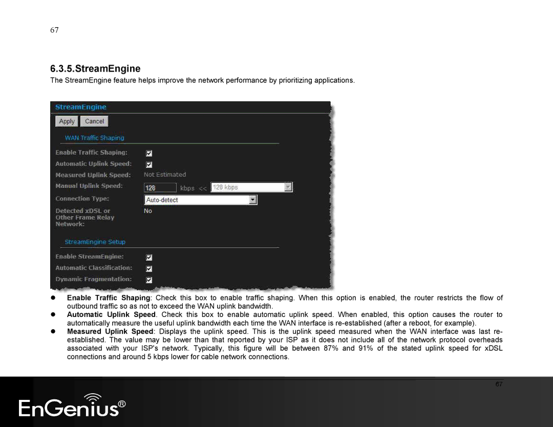 EnGenius Technologies ESR9855G manual StreamEngine 