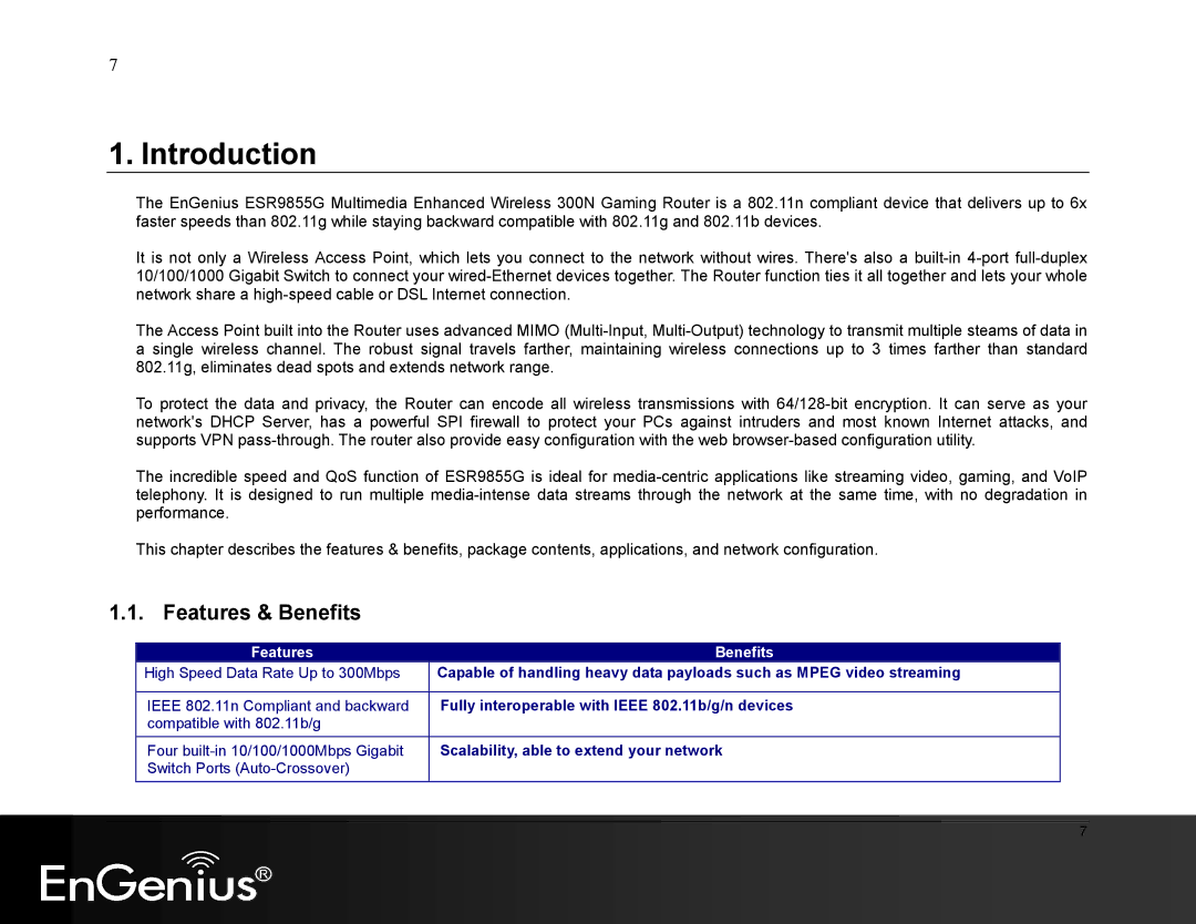 EnGenius Technologies ESR9855G manual Introduction, Features & Benefits 