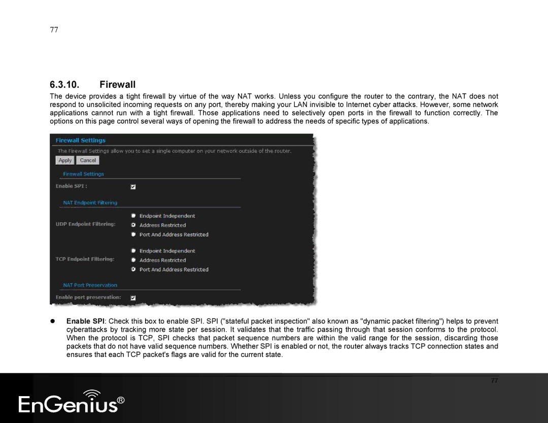 EnGenius Technologies ESR9855G manual Firewall 