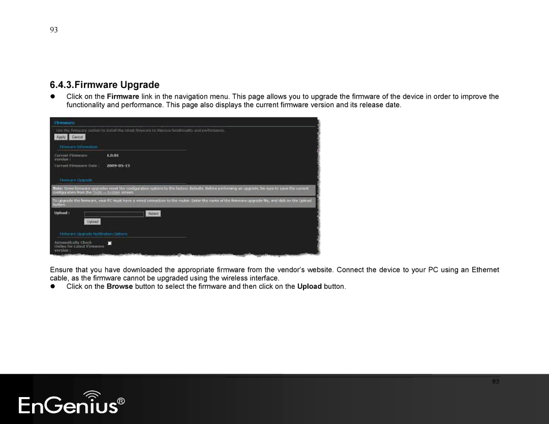 EnGenius Technologies ESR9855G manual Firmware Upgrade 