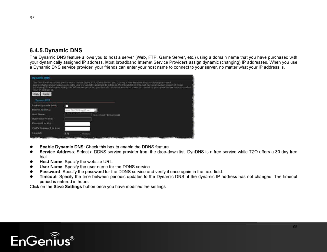 EnGenius Technologies ESR9855G manual Dynamic DNS 