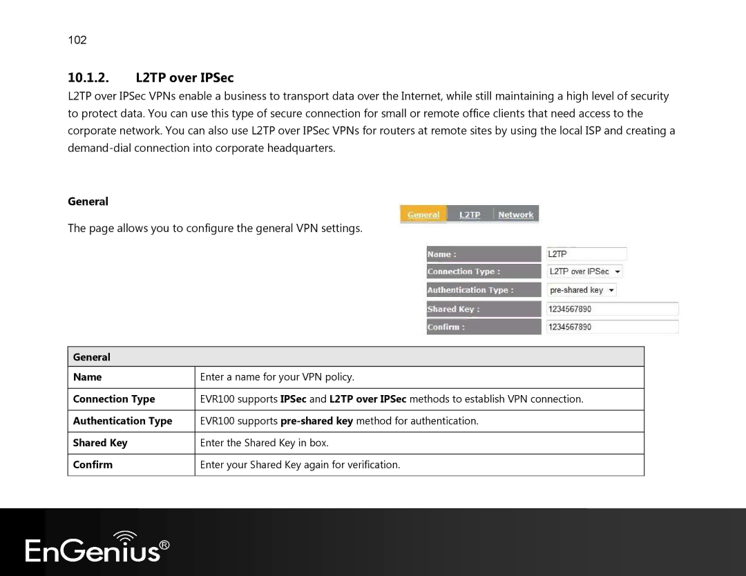 EnGenius Technologies EVR100 manual 10.1.2. L2TP over IPSec 