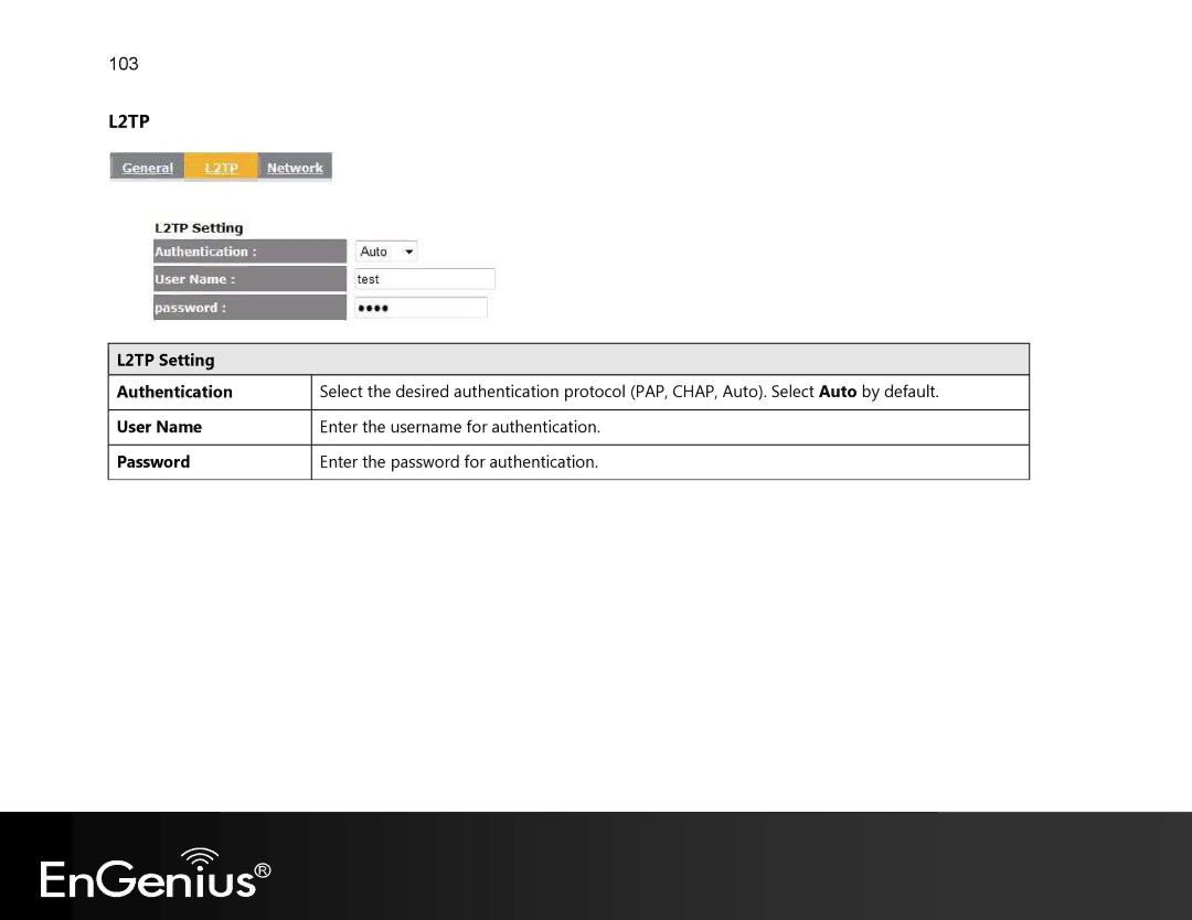 EnGenius Technologies EVR100 manual L2TP 