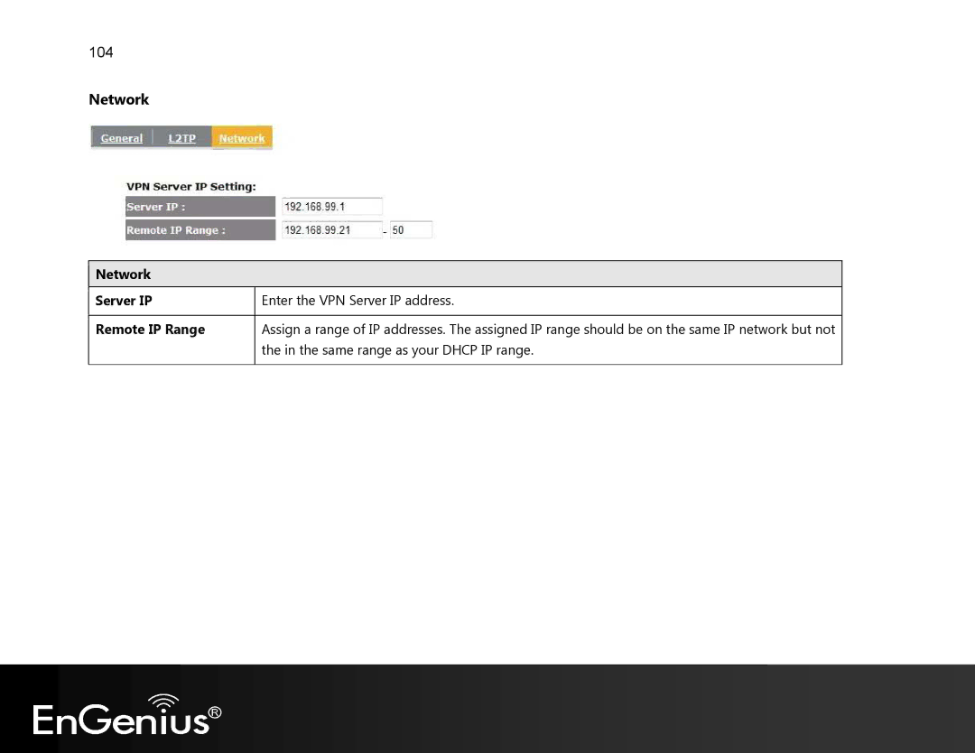 EnGenius Technologies EVR100 manual Network, Same range as your Dhcp IP range 