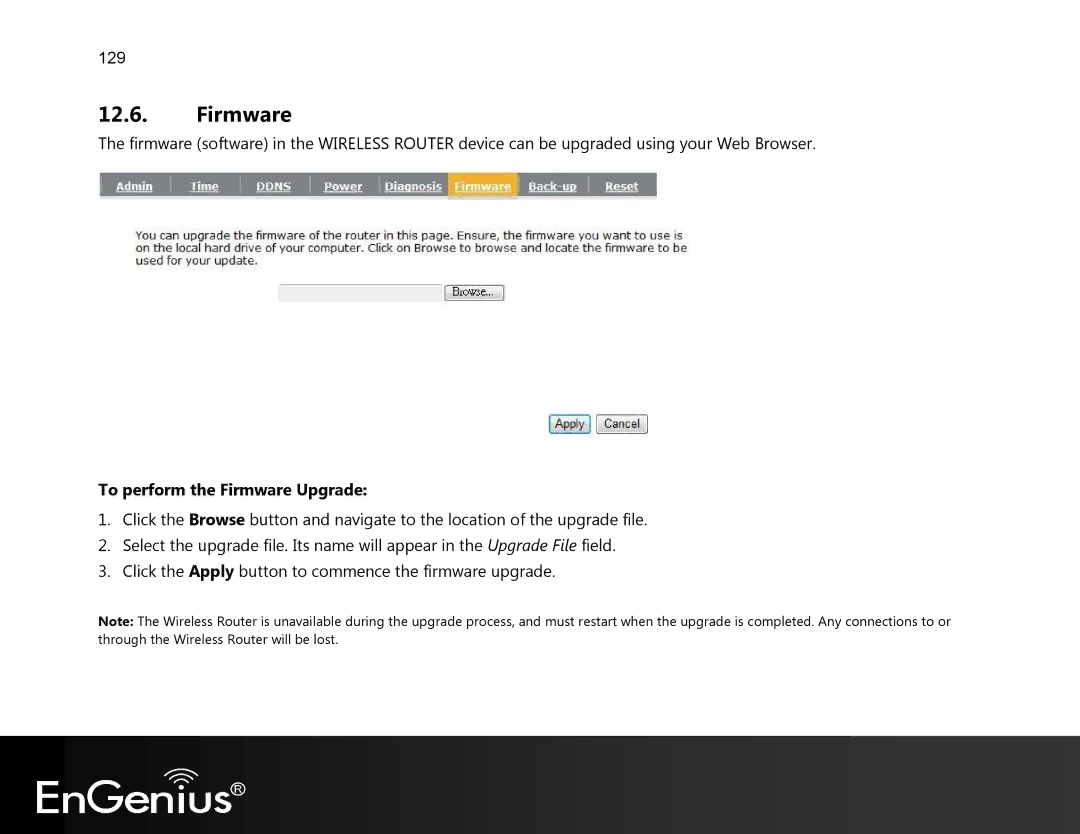 EnGenius Technologies EVR100 manual To perform the Firmware Upgrade 