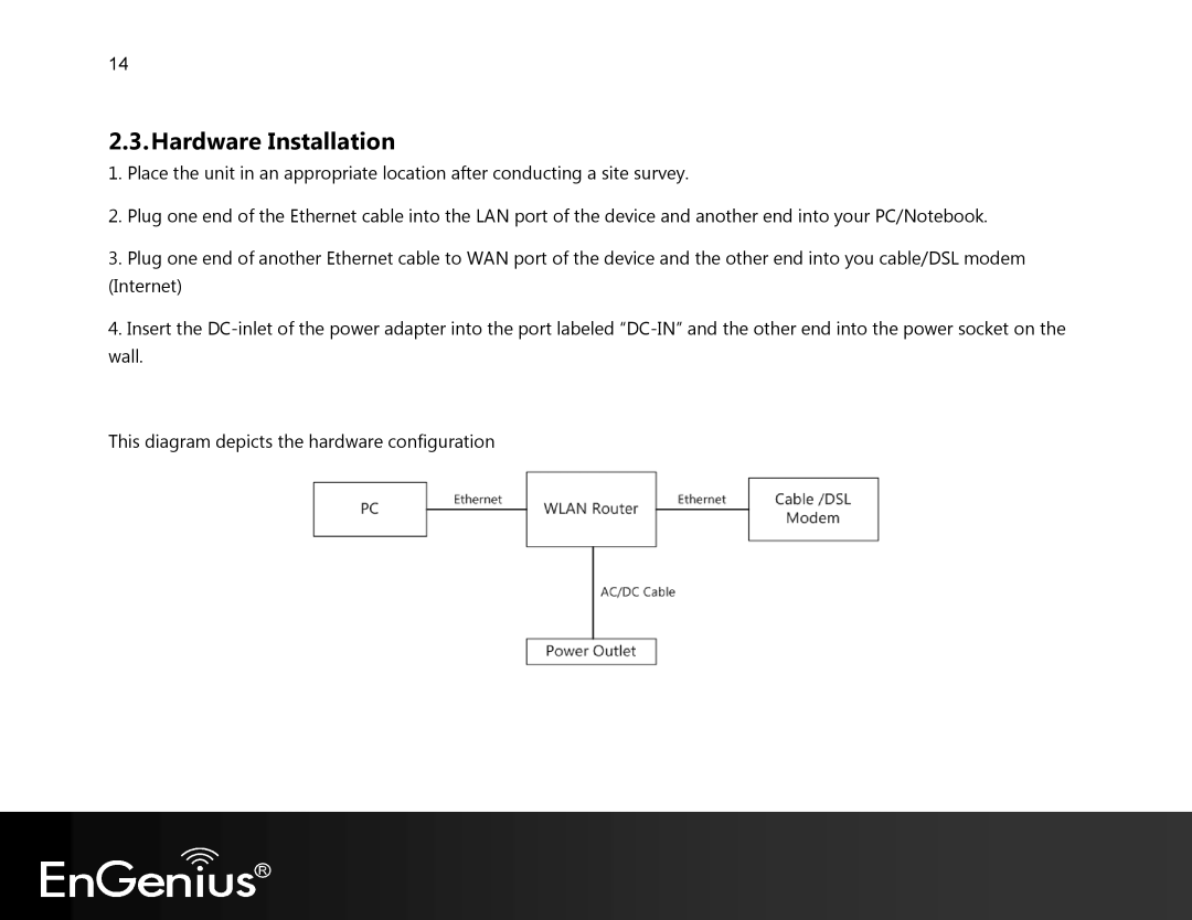 EnGenius Technologies EVR100 manual Hardware Installation 