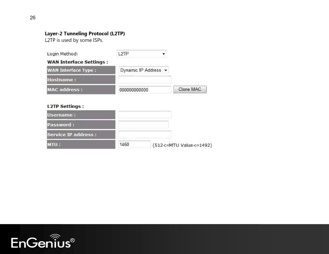 EnGenius Technologies EVR100 manual Layer-2 Tunneling Protocol L2TP, L2TP is used by some ISPs 