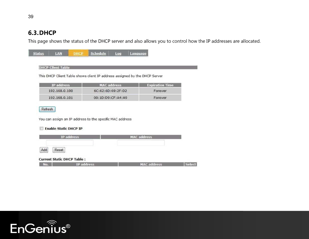 EnGenius Technologies EVR100 manual Dhcp 