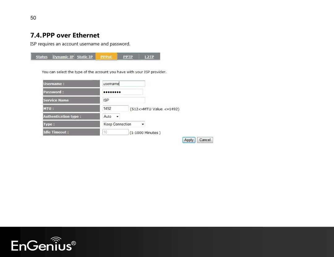 EnGenius Technologies EVR100 manual PPP over Ethernet 