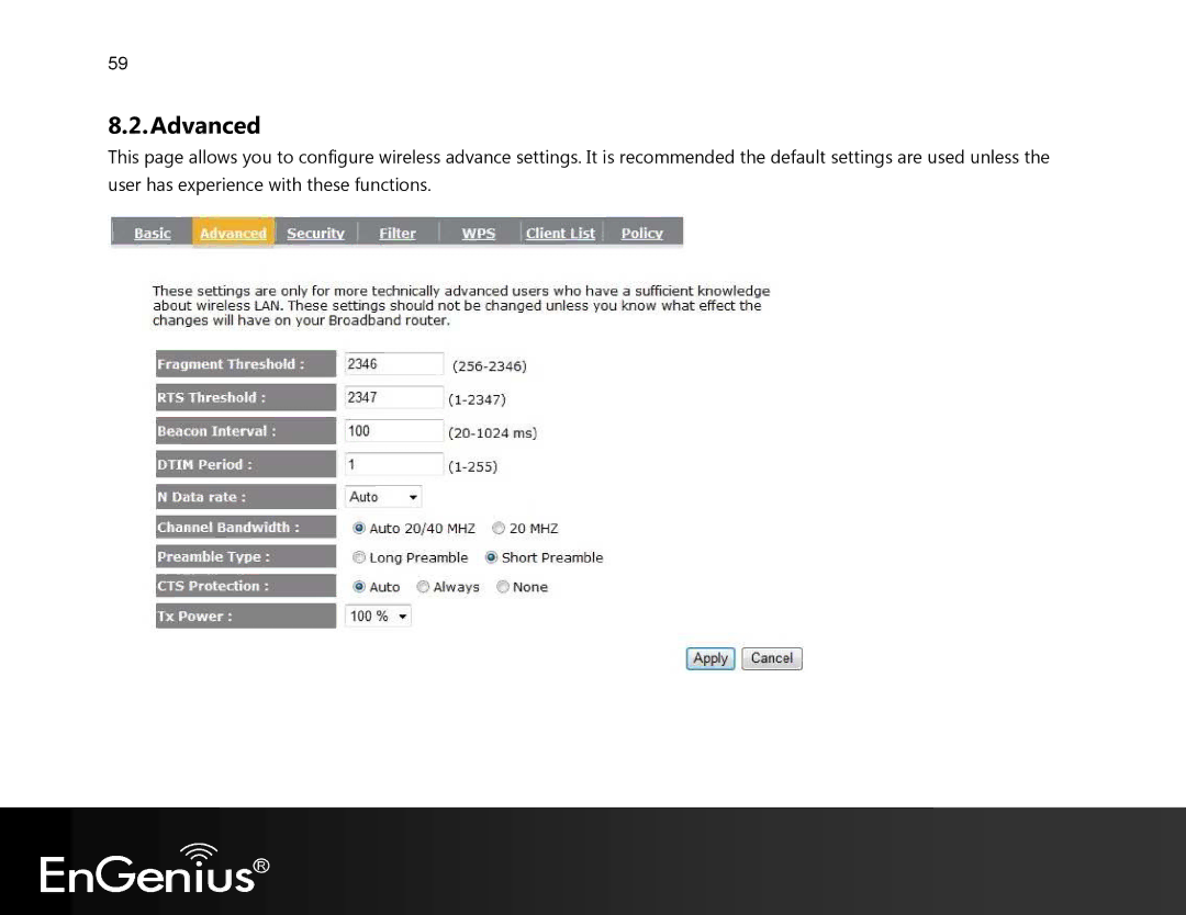 EnGenius Technologies EVR100 manual Advanced 