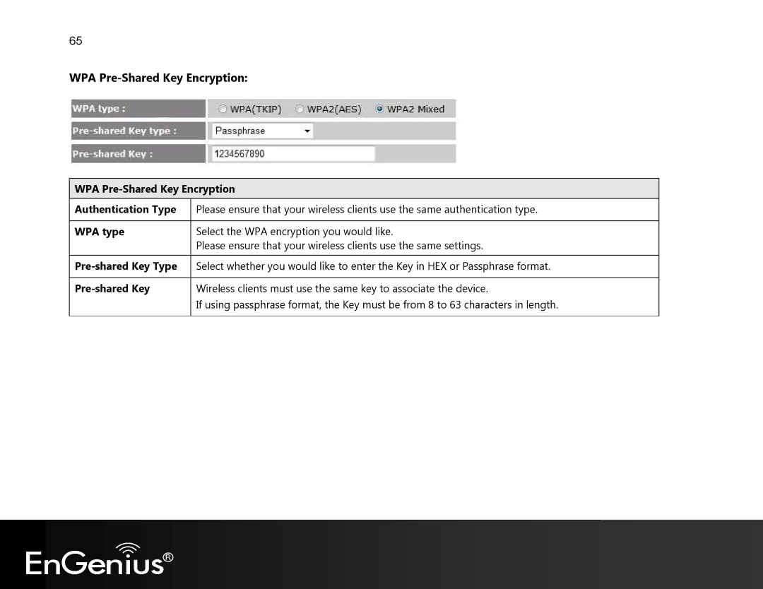 EnGenius Technologies EVR100 manual WPA Pre-Shared Key Encryption, WPA type, Pre-shared Key Type 