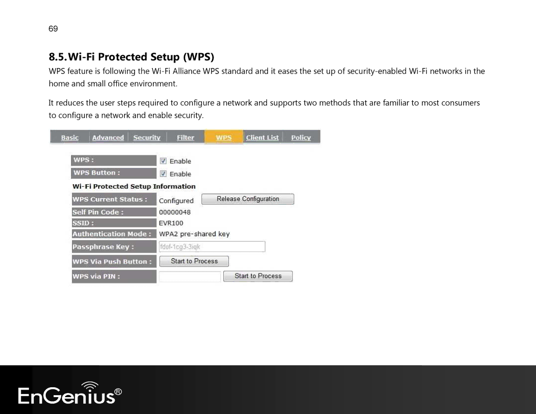 EnGenius Technologies EVR100 manual Wi-Fi Protected Setup WPS 