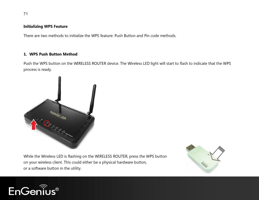 EnGenius Technologies EVR100 manual Initializing WPS Feature, WPS Push Button Method 