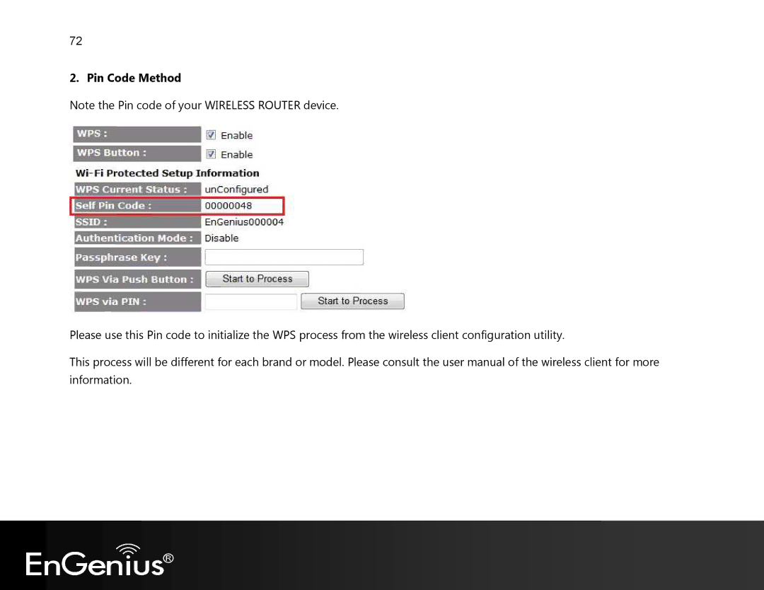 EnGenius Technologies EVR100 manual Pin Code Method 