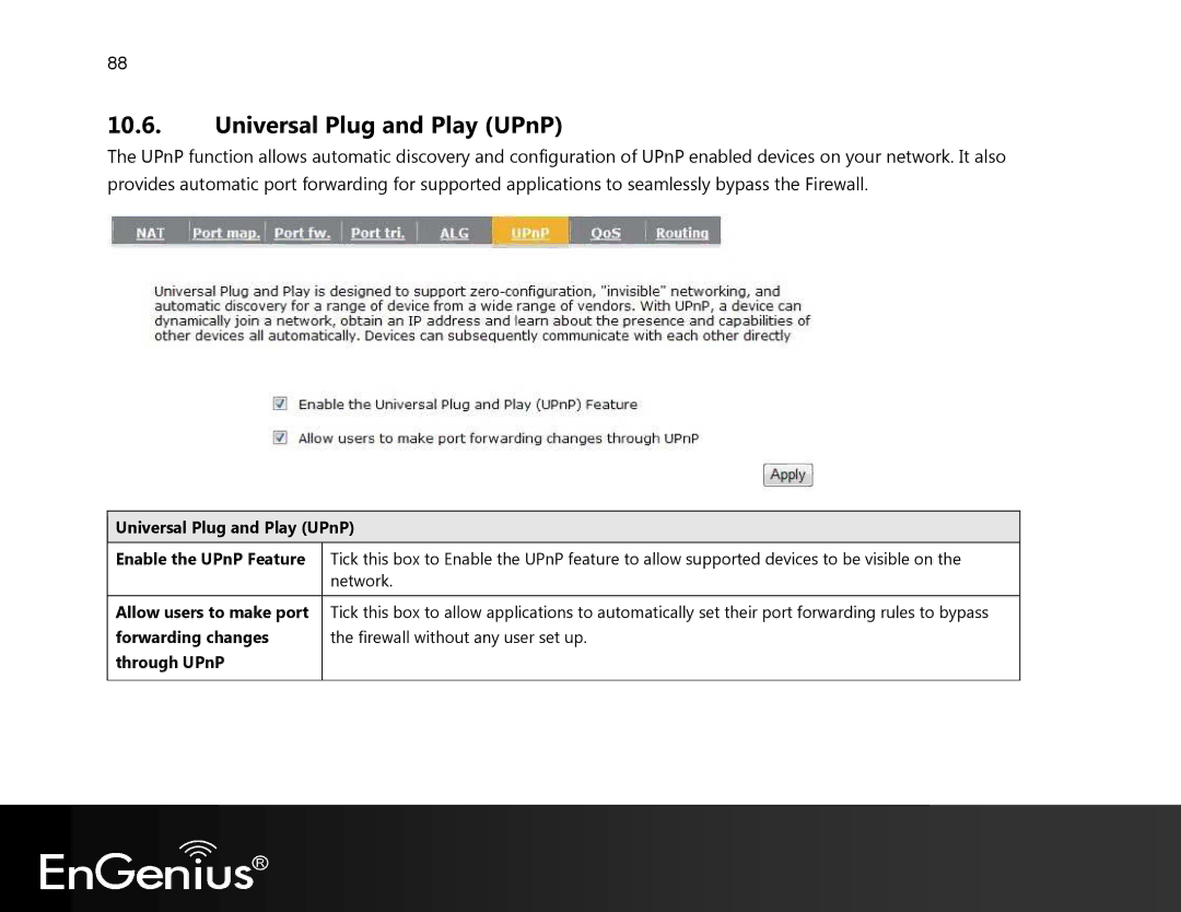 EnGenius Technologies EVR100 manual Universal Plug and Play UPnP 