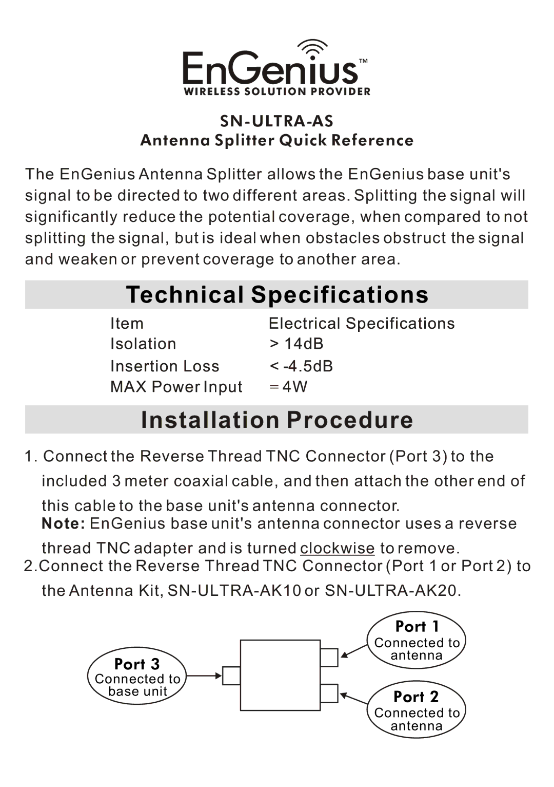 EnGenius Technologies SN-ULTRA-AS technical specifications Installation Procedure, Sn-Ultra-As 