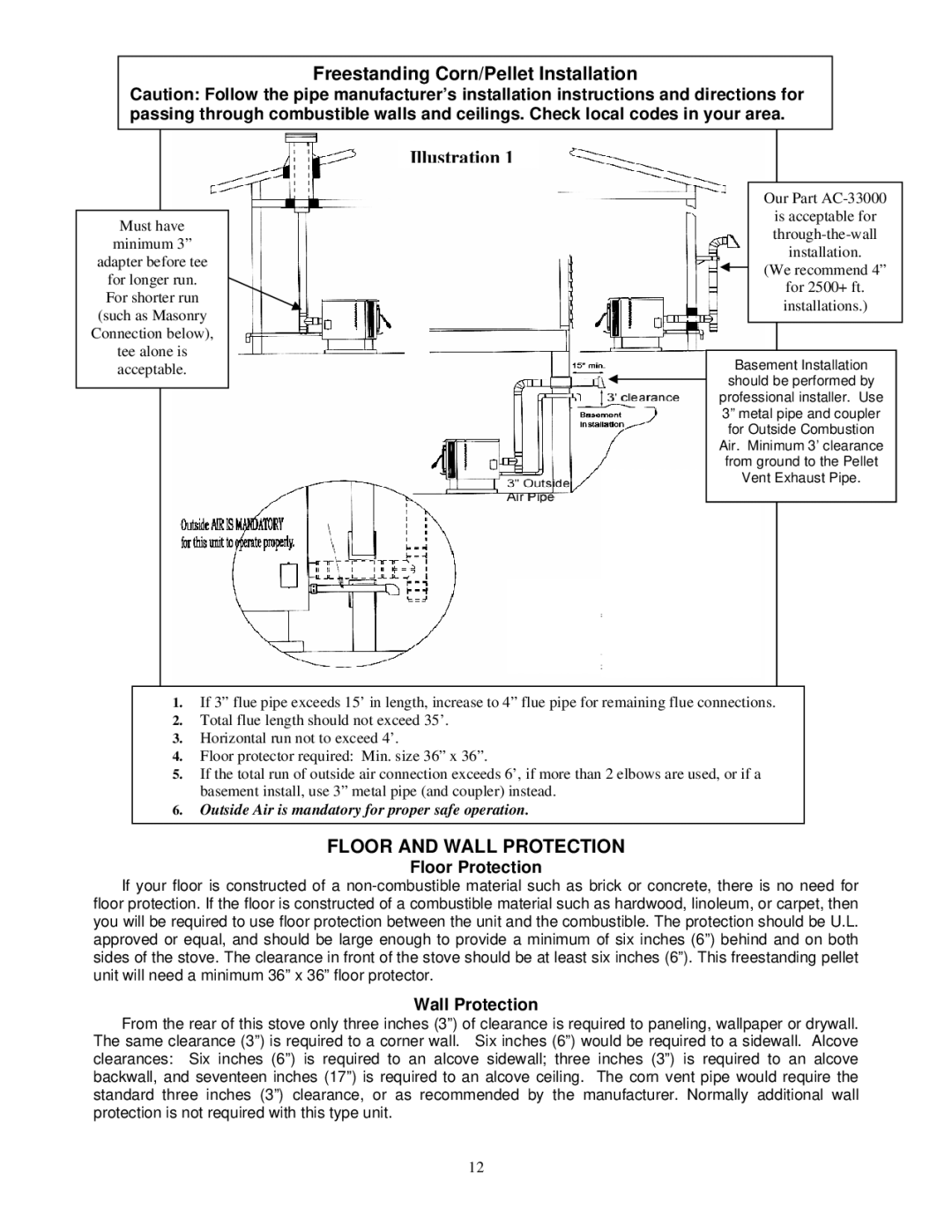 England's Stove Works 10-CDV, 49-SHC22, 49-TRC22 operation manual Floor and Wall Protection, Floor Protection 