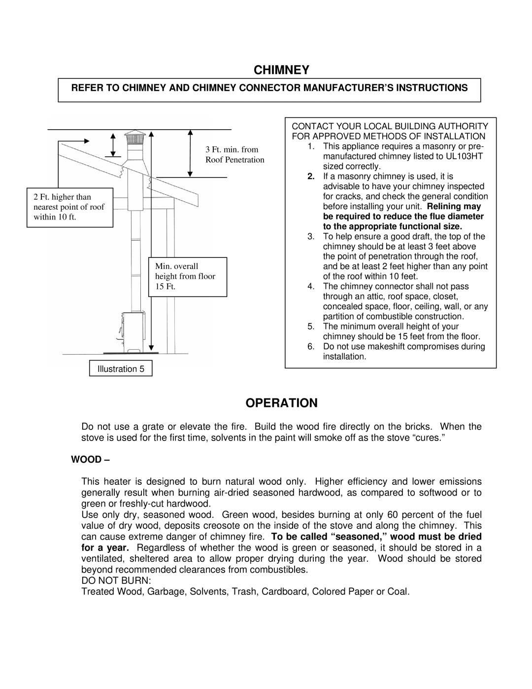 England's Stove Works 13-NCG 50-SNC13G 50-TNC13G, 13-NCC 50-SNC13C 50-TNC13C, 13-NCL 50-SNC13L 50-TNC13L Chimney, Operation 