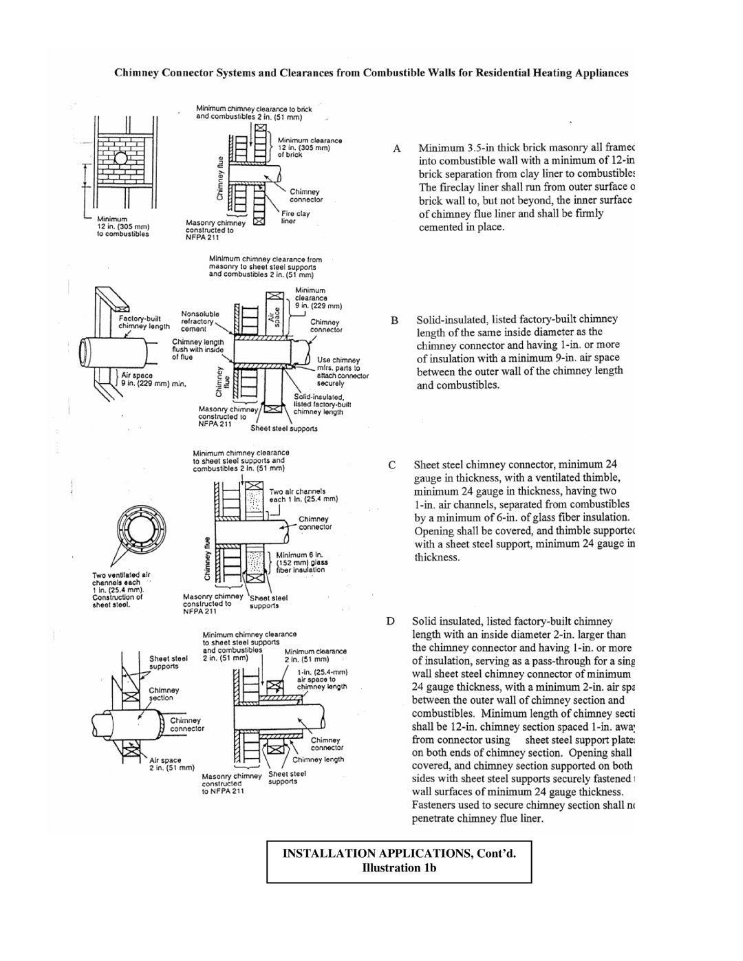 England's Stove Works 13-NCP 50-SNC13P 50-TNC13P operation manual Installation APPLICATIONS, Cont’d Illustration 1b 