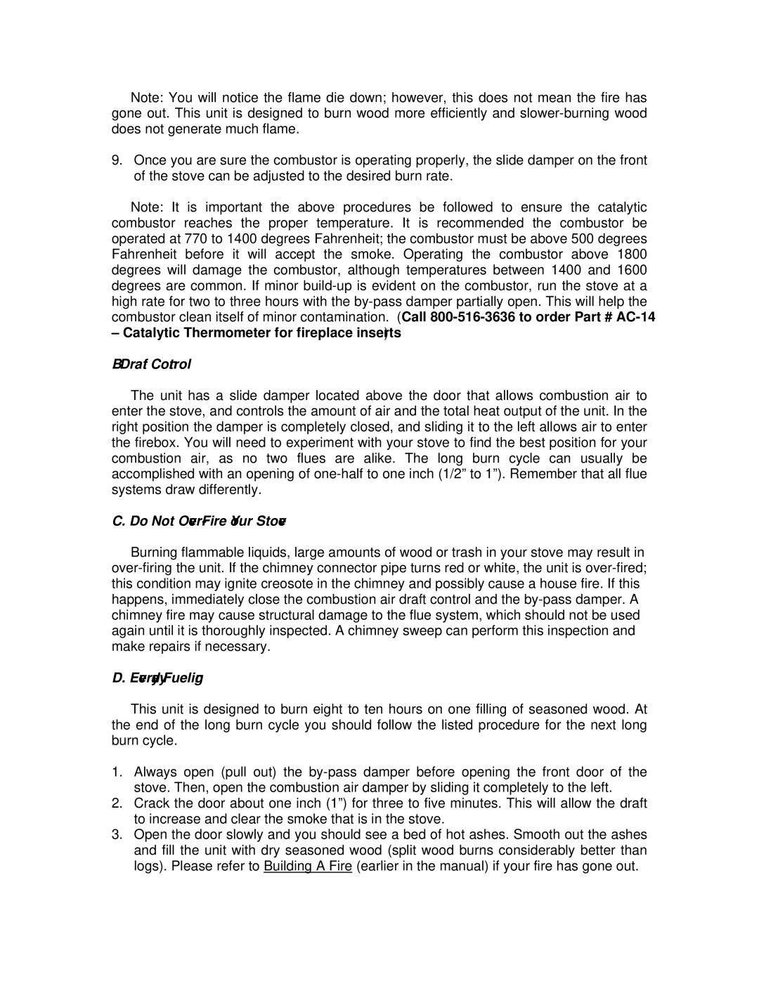 England's Stove Works 50-TRW20, 24-JC, 50-SHW20 operation manual Draft Control, Do Not Over-Fire Your Stove, Everyday Fueling 