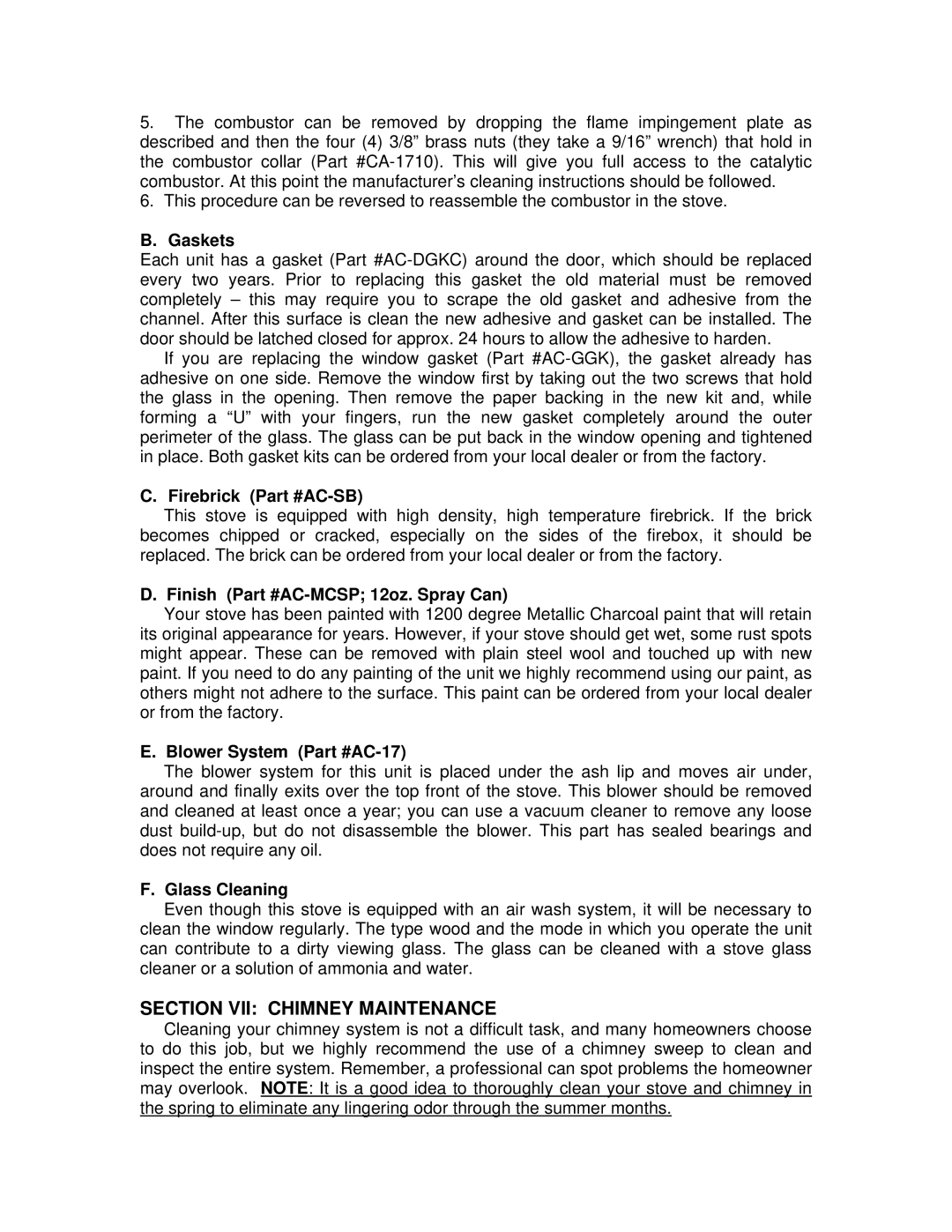 England's Stove Works 50-SHW20, 24-JC, 50-TRW20 operation manual Section VII Chimney Maintenance 